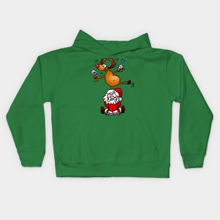 Reindeer is having a drink on Santa Claus Kids Hoodie